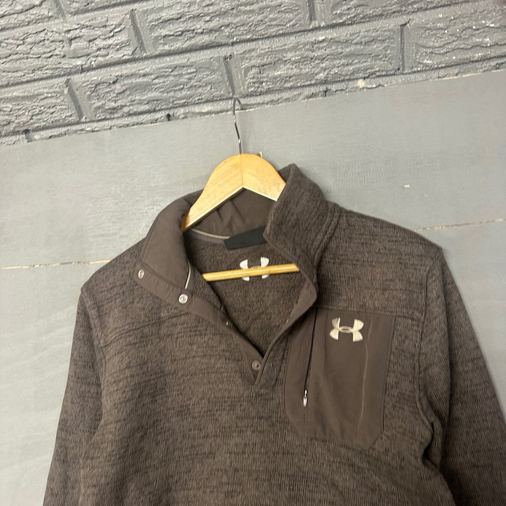 Under Armour Mens Pullover Fleece Sweatshirt Brown Quarter Snap Collar SM
